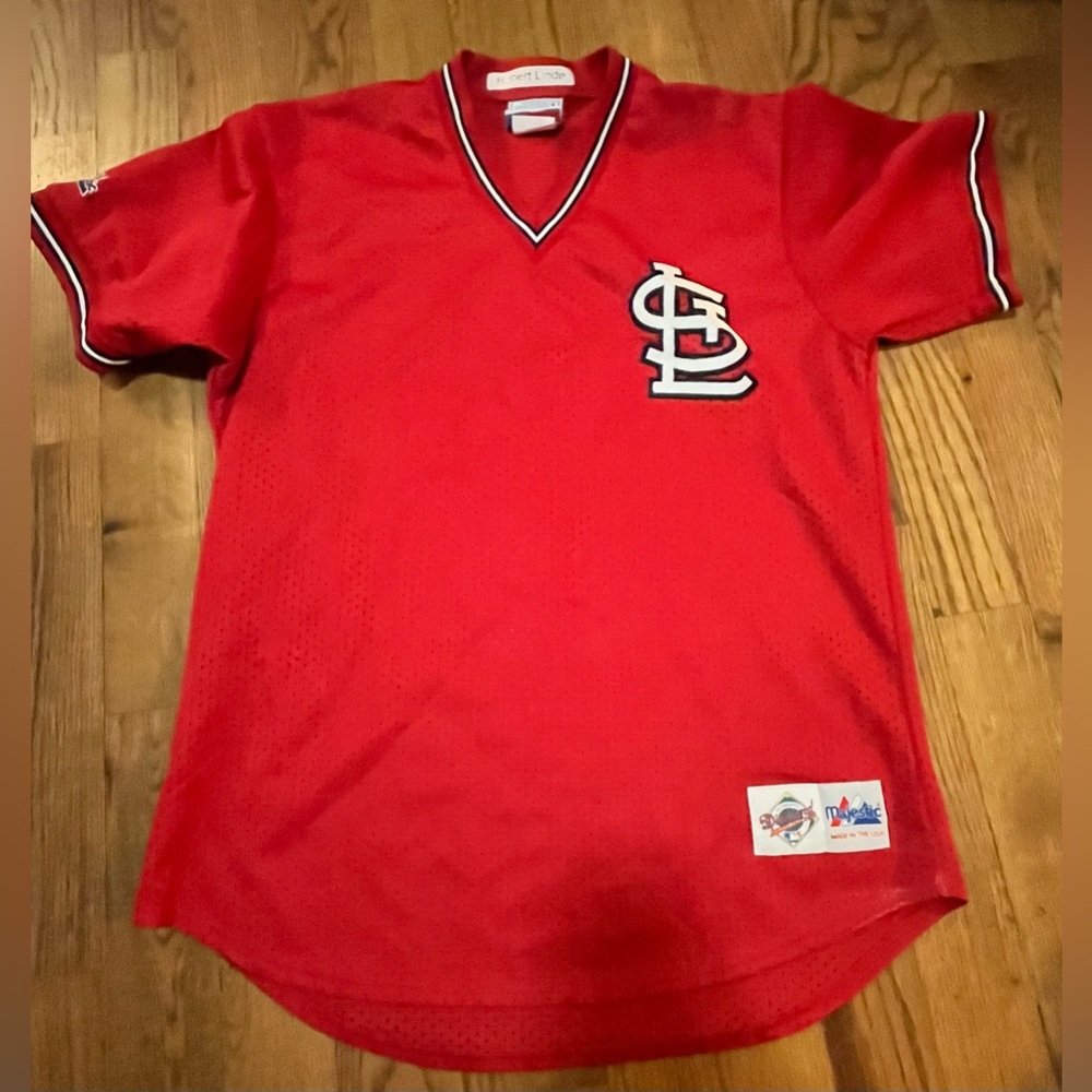 Majestic Red Baseball Jersey V-Neck Short Sleeve